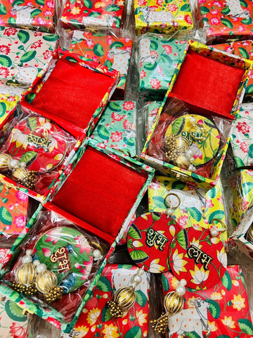 Pichwai hamper box featuring Shubh Labh symbols for festive and traditional gifting