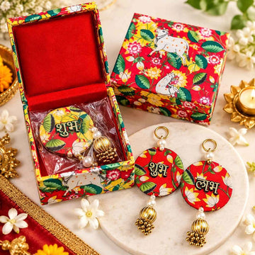 Pichwai Shubh Labh Pair in Designer Floral Box for Diwali & Pooja Decor
