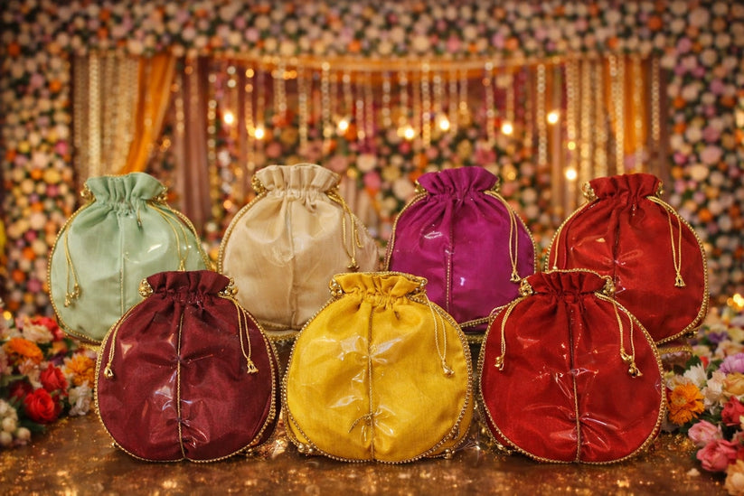 Plain fabric potli bags with drawstring ideal for craft work, wedding favors and decoration use