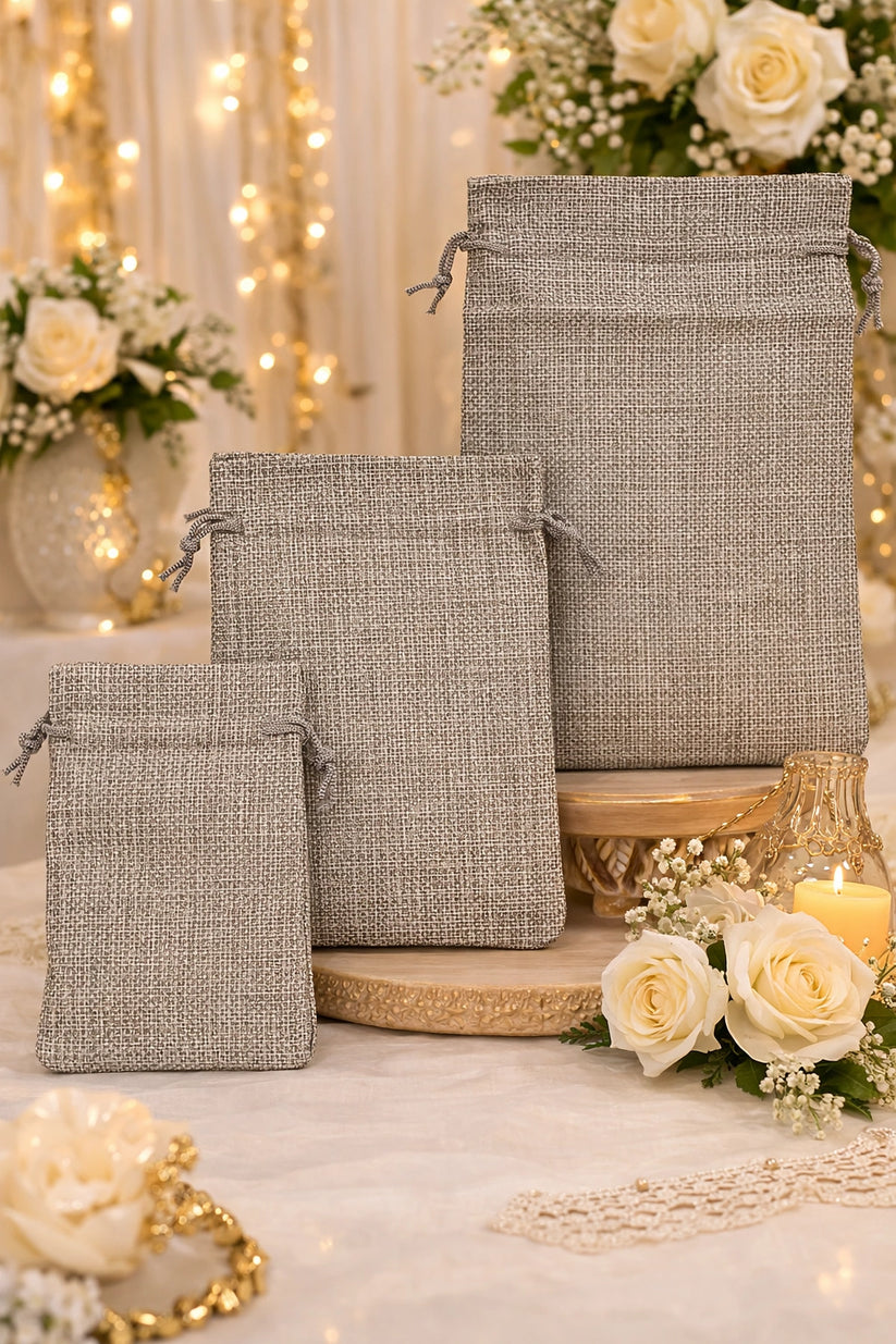 Eco friendly plain jute potli bag for wedding return gifts, puja items, and festive packaging