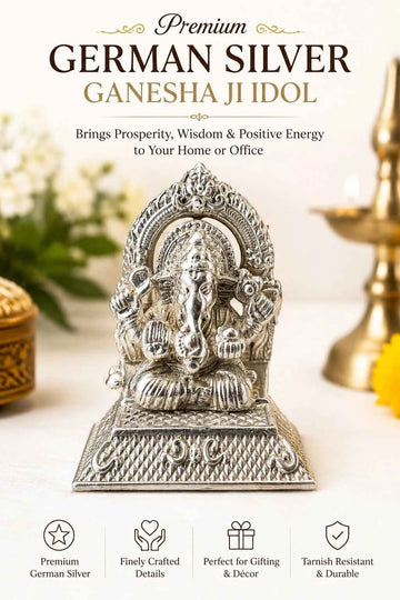 Premium German Silver Ganesh ji Gift for Ganesh Chaturthi, Housewarming, Diwali, Corporate Events & Religious Ceremonies