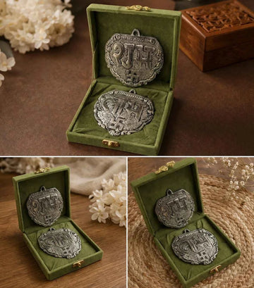 German Silver Shubh Labh Wall Hanging with Velvet Gift Box for Home Temple
