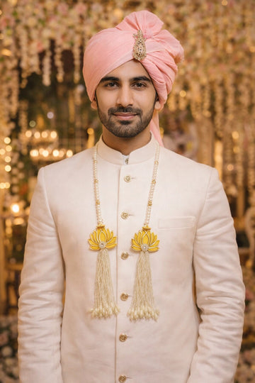 Decorative lotus design swagat mala with pearls for wedding welcome