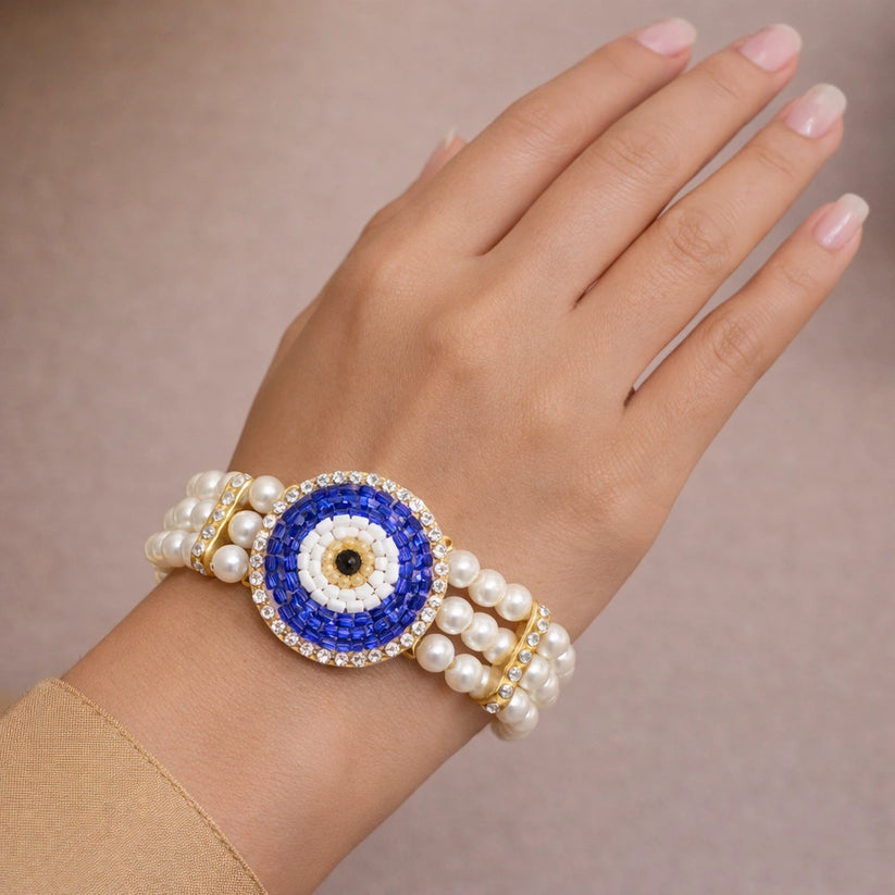 Elegant blue evil eye bracelet used as a protective wedding return gift for guests
