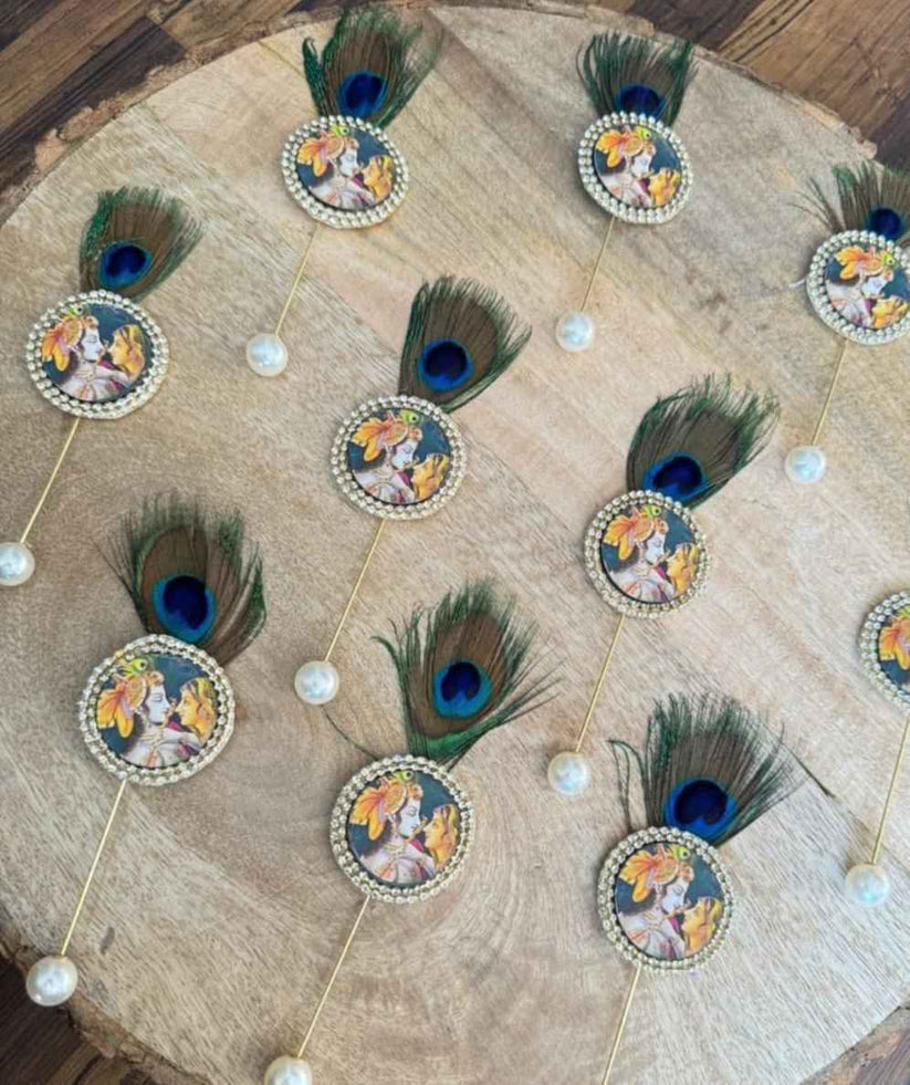 Religious Radha Krishna brooch for kurta and blazer