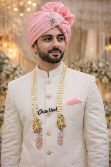 Traditional Radha Krishna welcome mala with white pearls