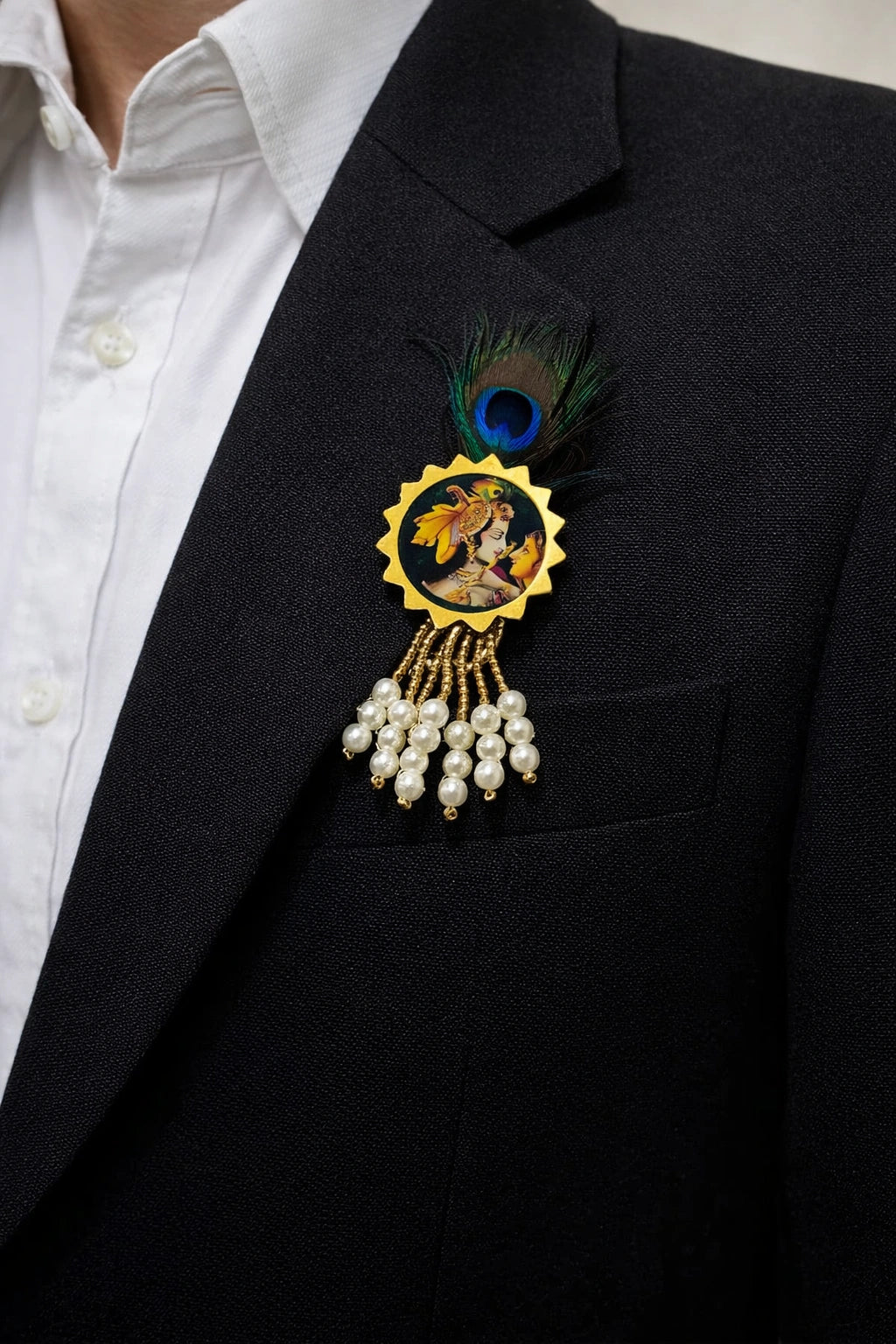 Radhe Krishna Morpank brooch with pearl detailing for wedding and festive wear