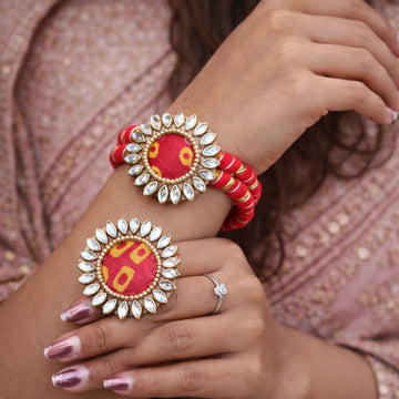 Rajasthani bandhani bracelet with kundan ring combo traditional wedding jewelry set