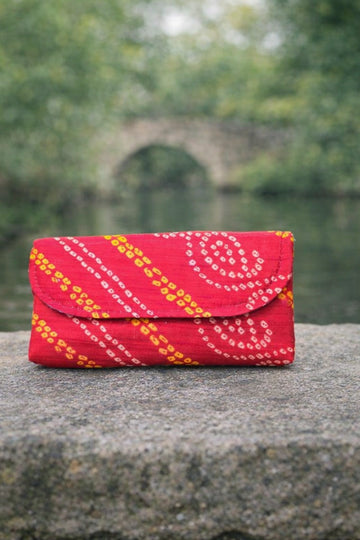 Rajasthani Bandhej clutch purse for women in traditional tie dye design, perfect for weddings and festive occasions