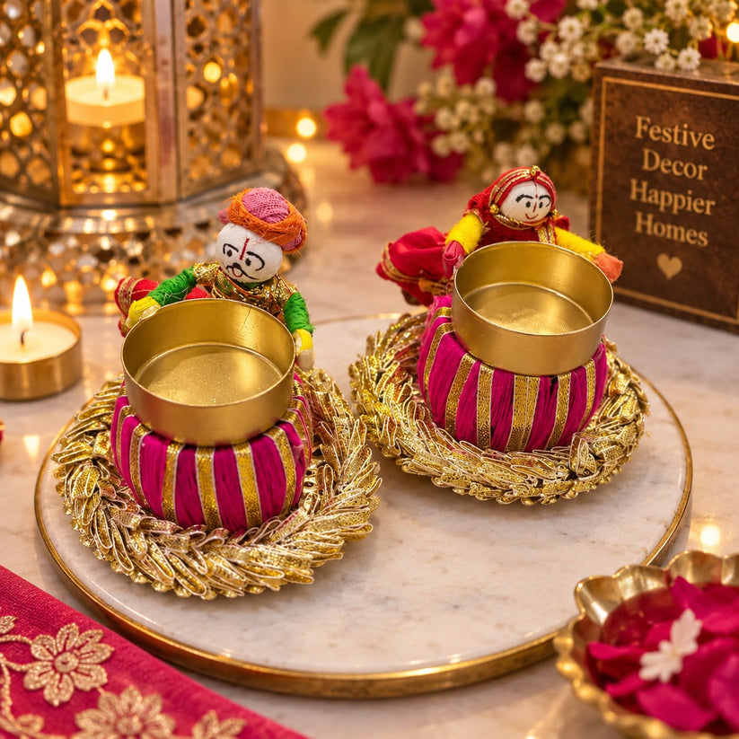 Rajasthani couple tealight candle holder for Diwali decoration, traditional Indian home decor and festive table decoration