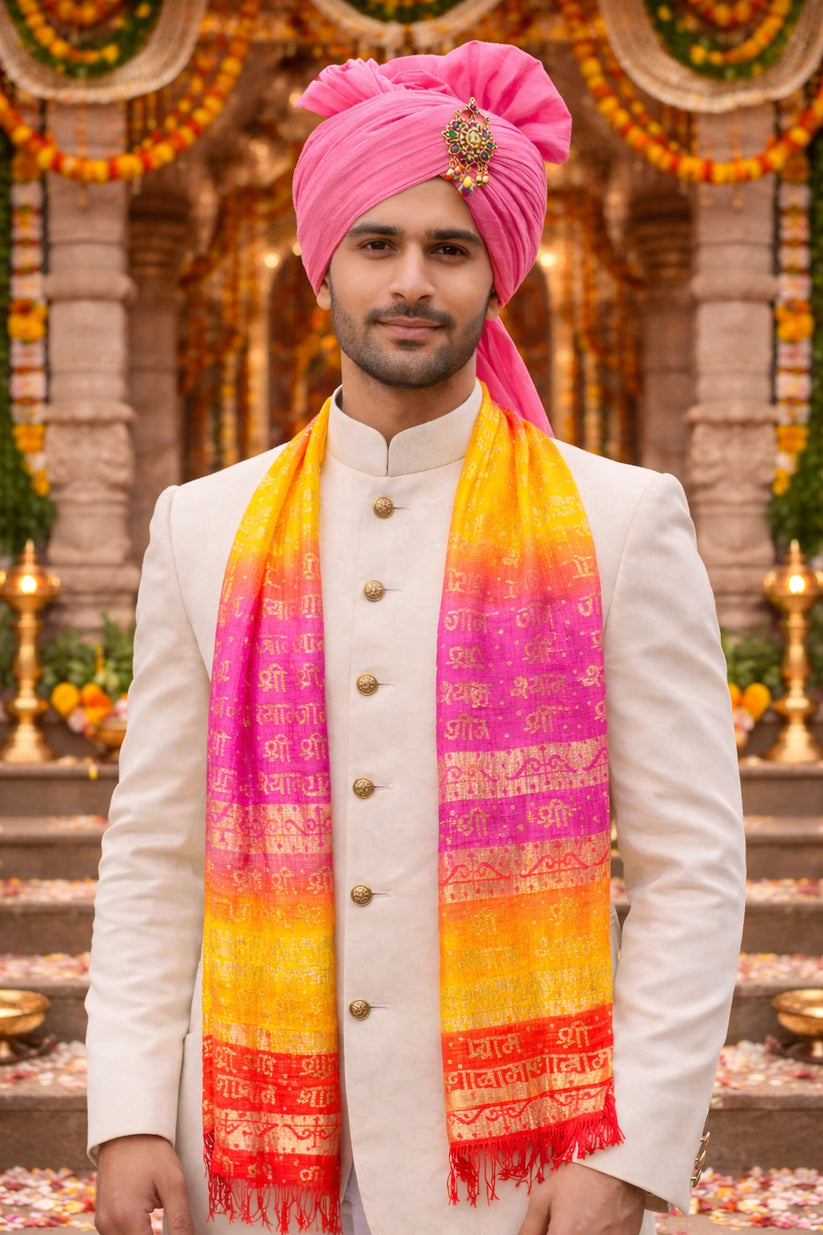 Devotional Ram Naam Chunari Dupatta with Jai Shri Ram print in saffron color