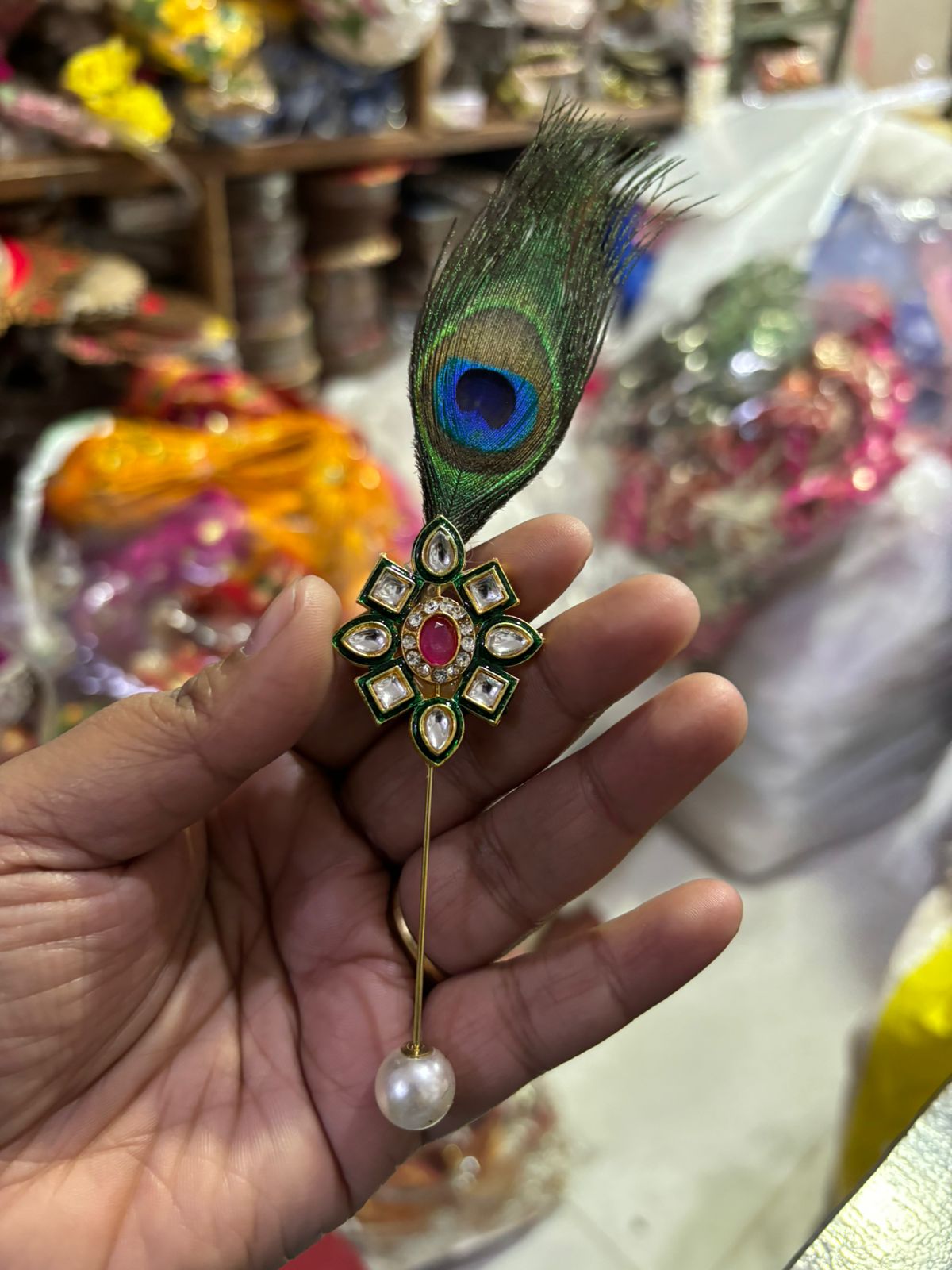 Handmade peacock feather design lapel pin for sherwani and blazer