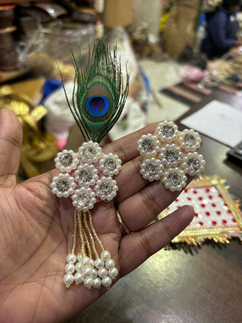 Royal pearl and kundan safa brooch with mor pankh for groom wedding wear