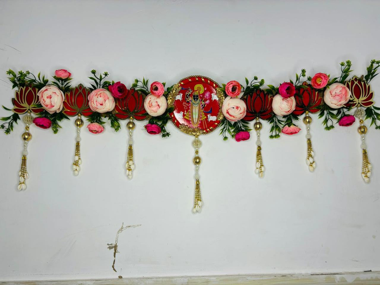 Shree Nath Ji lotus and red pink flowers pearl bandarwal for home and mandir decoration