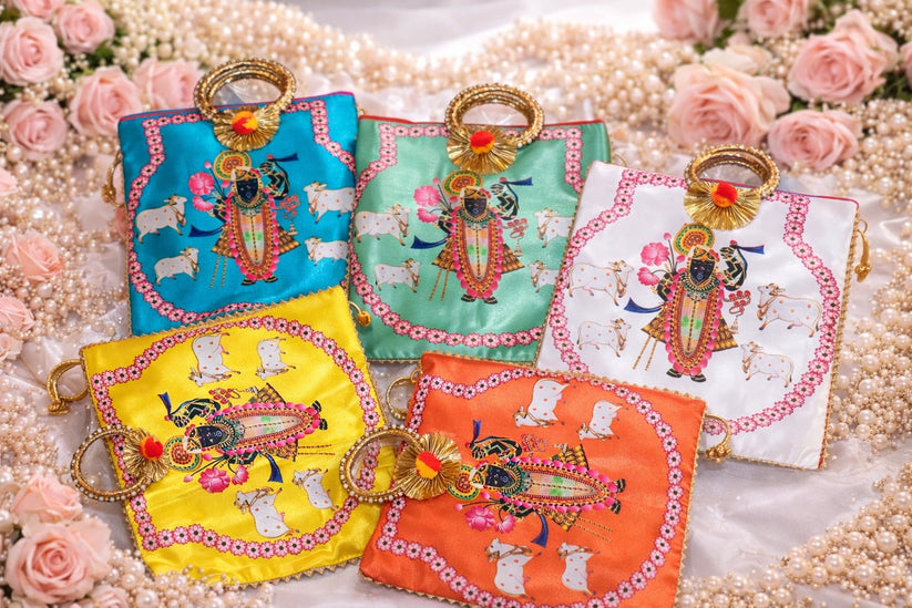 Shreenath Ji design carry bag used for wedding return gifts and festive gift packaging