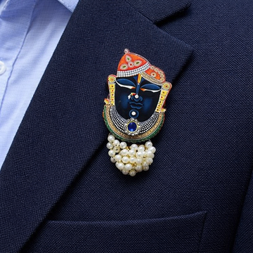 Gold plated Shreenathji brooch with kundan stones for men and women
