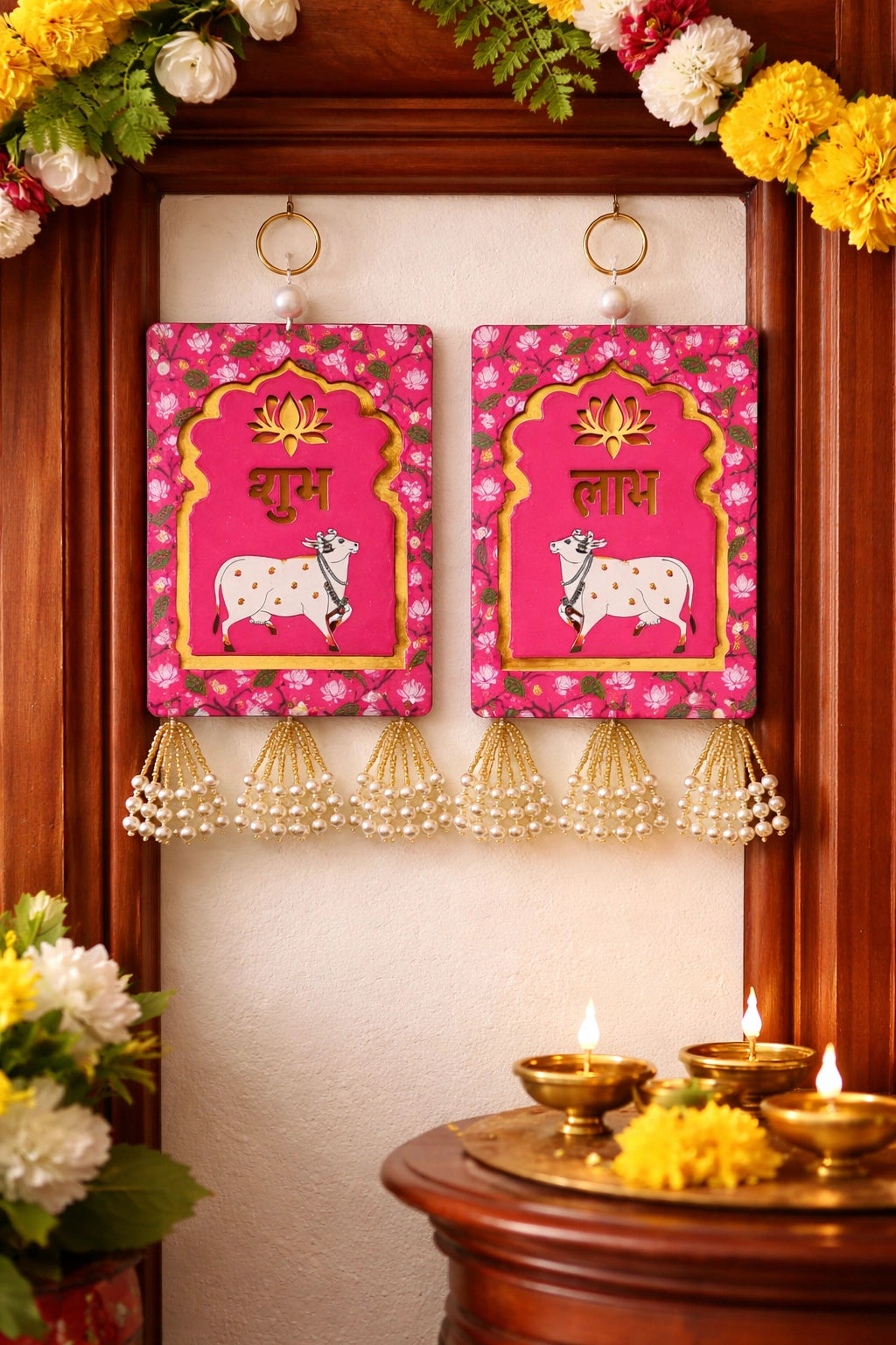 Shubh Labh cow print decorative pair for home entrance door