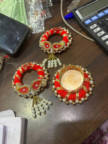 Traditional Shubh Labh pear pair for pooja and mandir