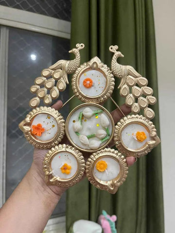 Designer Peacock Urli Candle in Silver Copper Finish