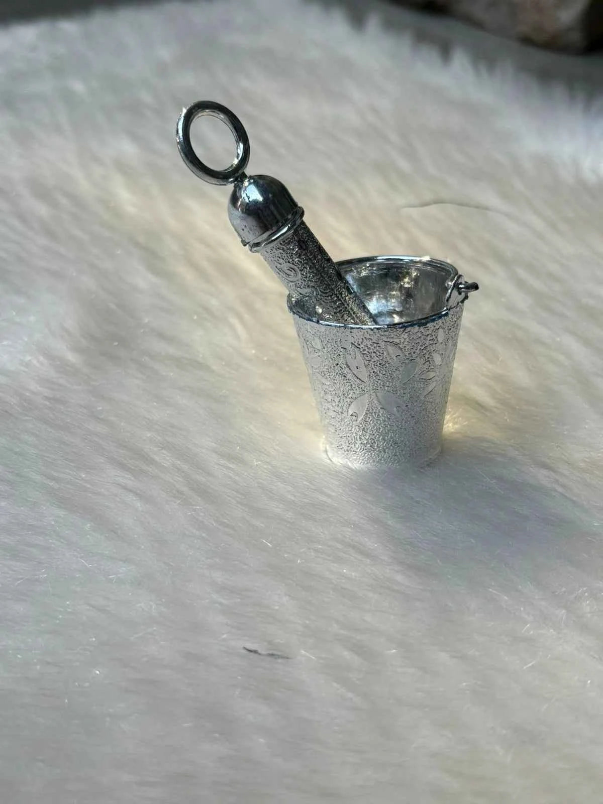 Silver Finish Mini Balti Pichkari for Laddu Gopal Holi Decoration