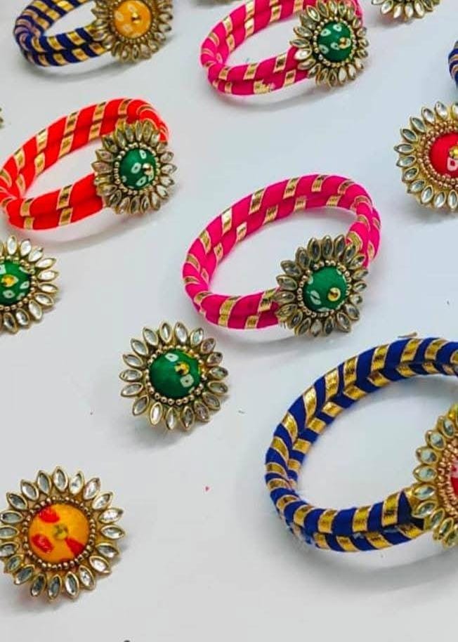 handmade bandhani bracelet and kundan ring combo for wedding return gifts and festive wear