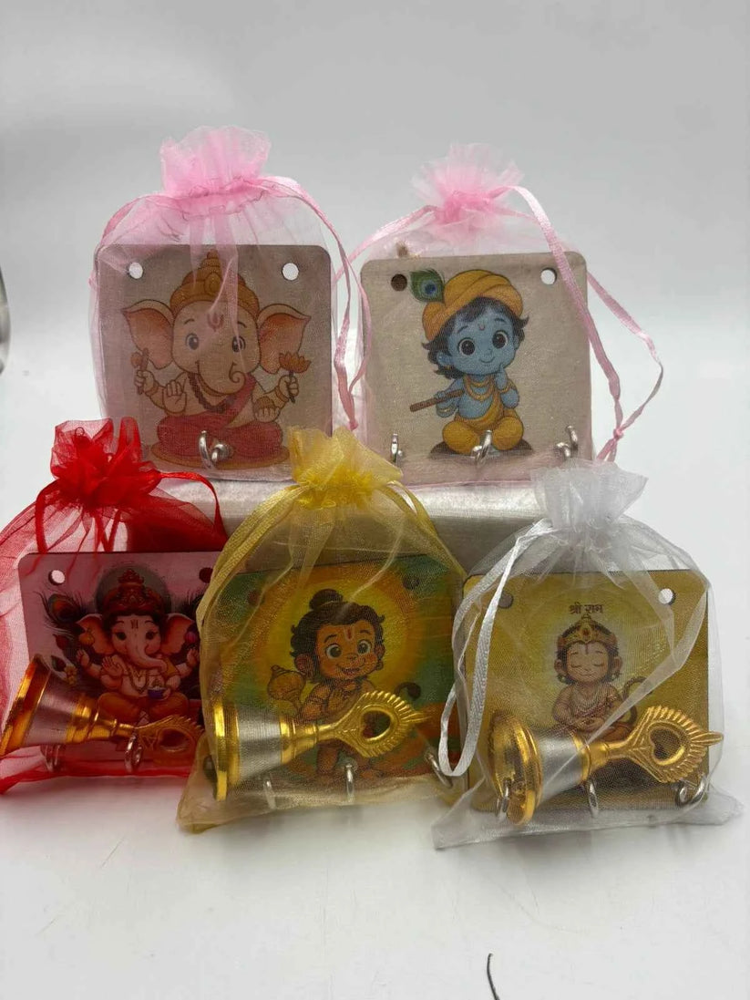 Traditional Bell Potli Hamper with Wooden Key Holder | Indian Return Gift Hamper for Housewarming, Diwali, Wedding Return Gifts & Festive Occasions
