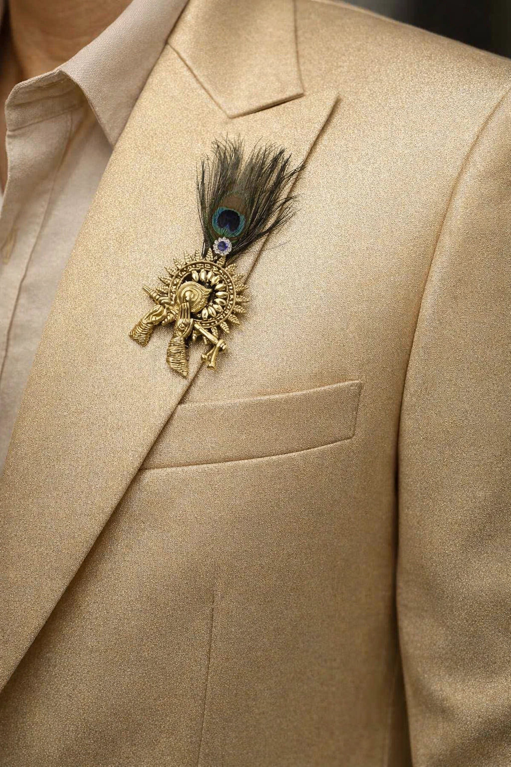 Religious Krishna lapel pin for kurta and blazer