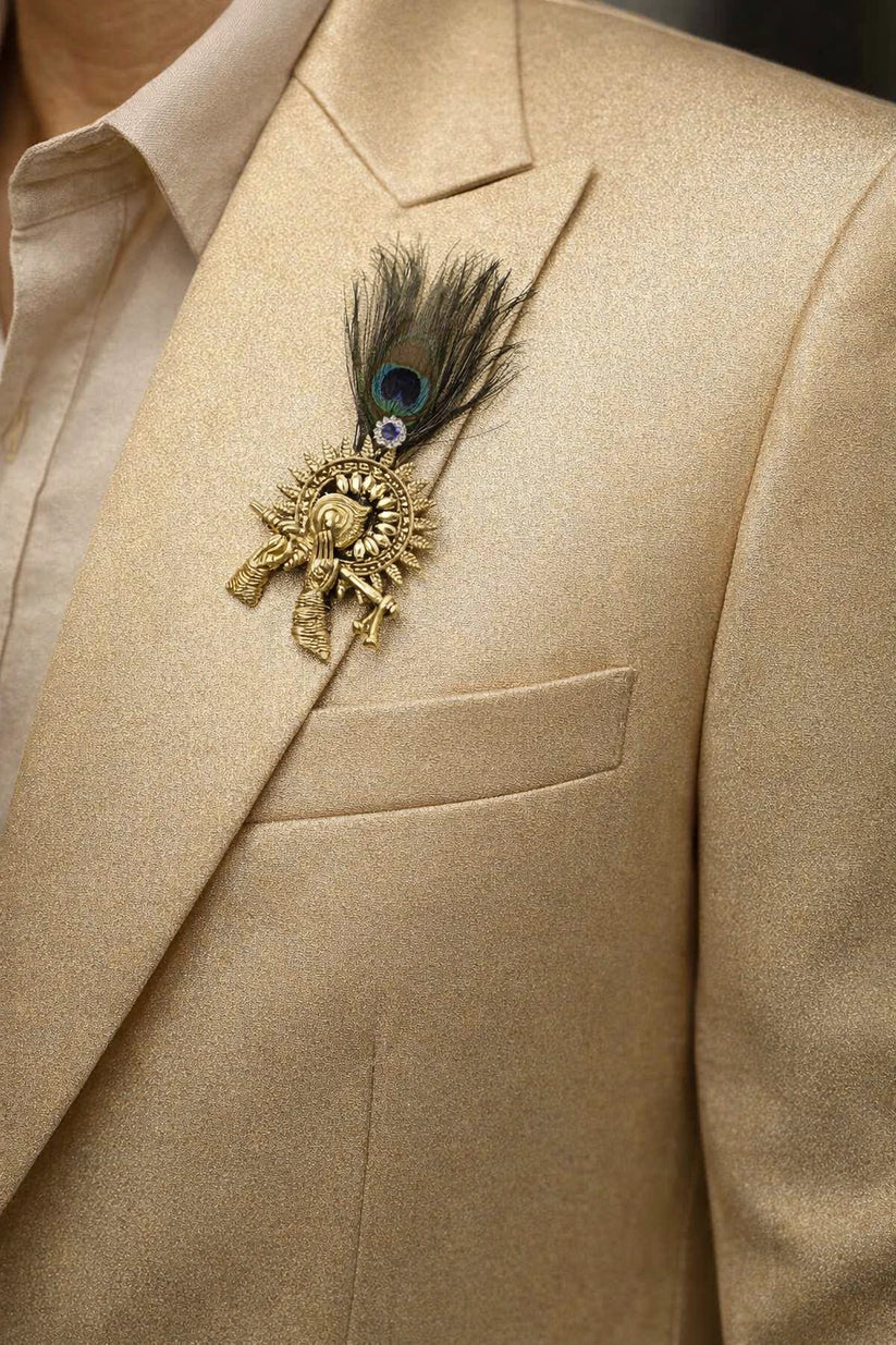 Religious Krishna lapel pin for kurta and blazer