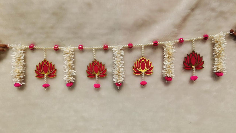 Lotus and flower design latkan bandarwal decorative door hanging for home entrance and pooja decor