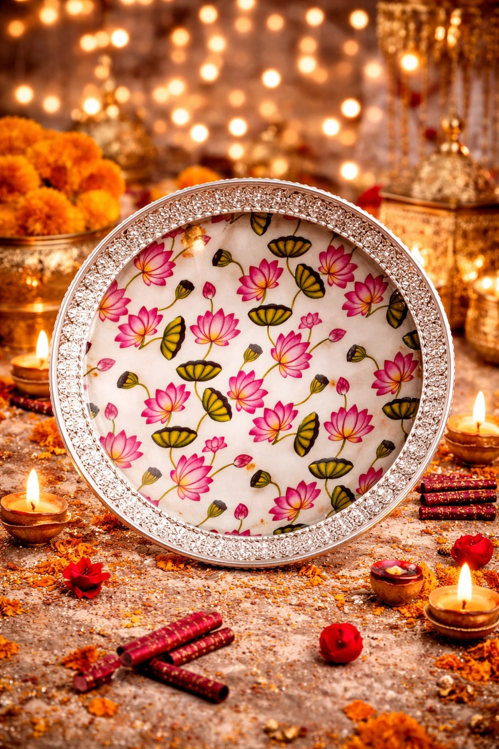 Pichwai lotus print basket 8 inch for wedding hamper packaging