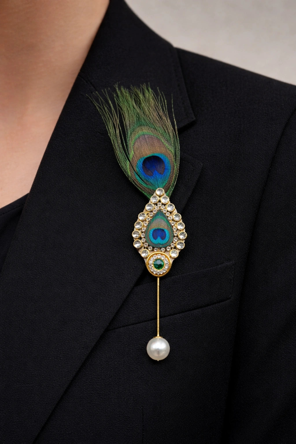 Morphank Lepan Pin with traditional peacock feather design for festive wear