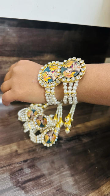 spiritual radha krishna bracelet with pearl work