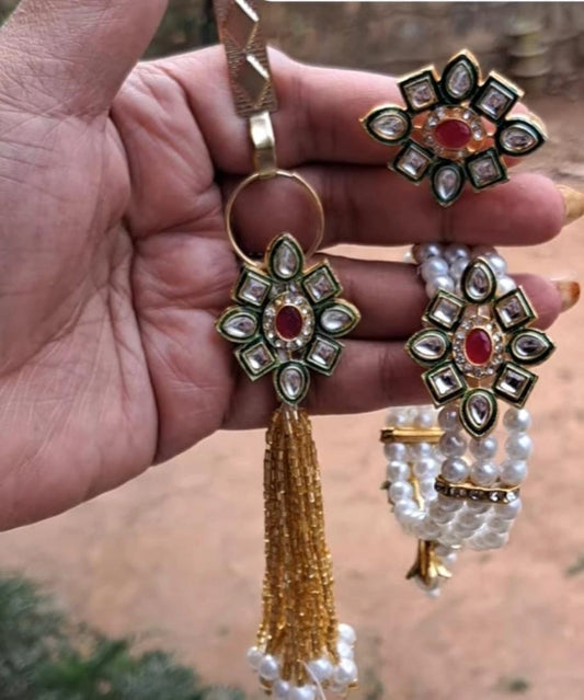 Traditional satka bracelet and ring combo set for wedding wear