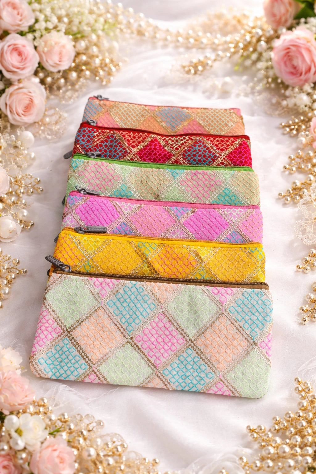 Trendy multicolor purse for women and girls with vibrant colors, stylish ethnic design and compact everyday use handbag.