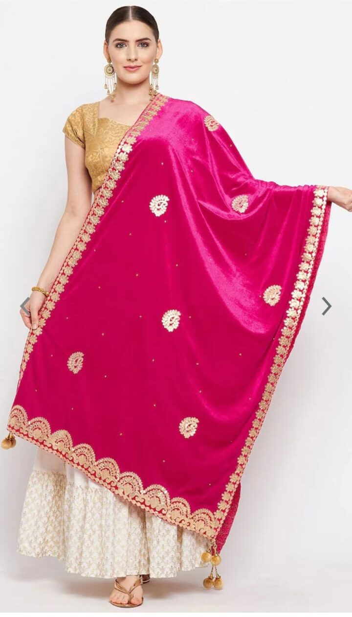 Premium velvet dupatta for women featuring traditional gota patti work, suitable for weddings and festive occasions