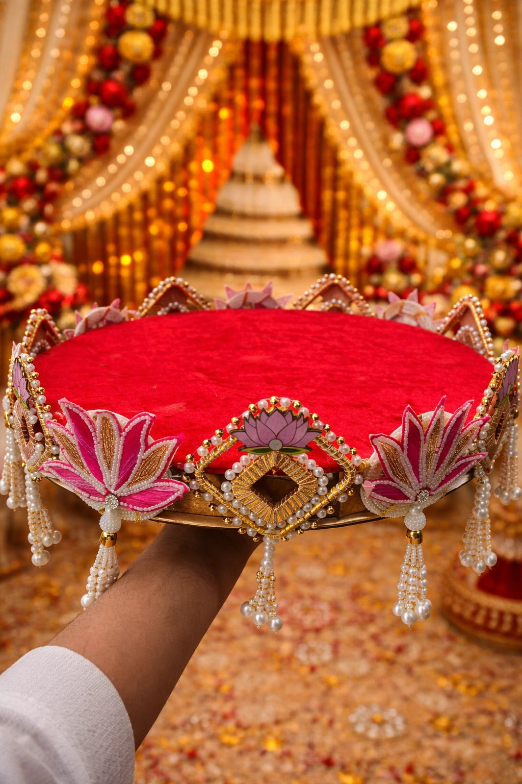 Heavy multipurpose puja platter for wedding rituals and serving