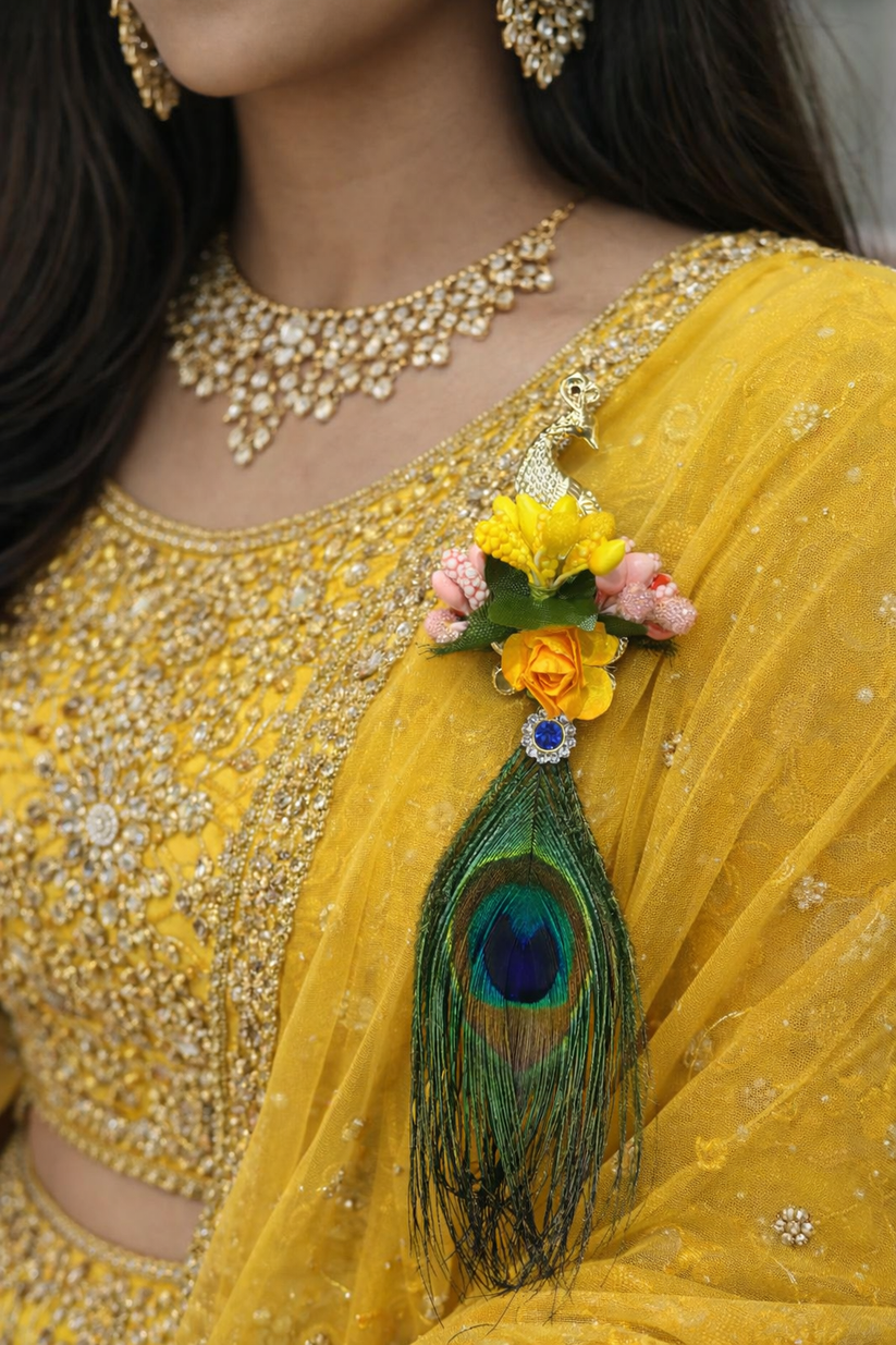 Morpank peacock brooch for saree, lehenga and blazer styling