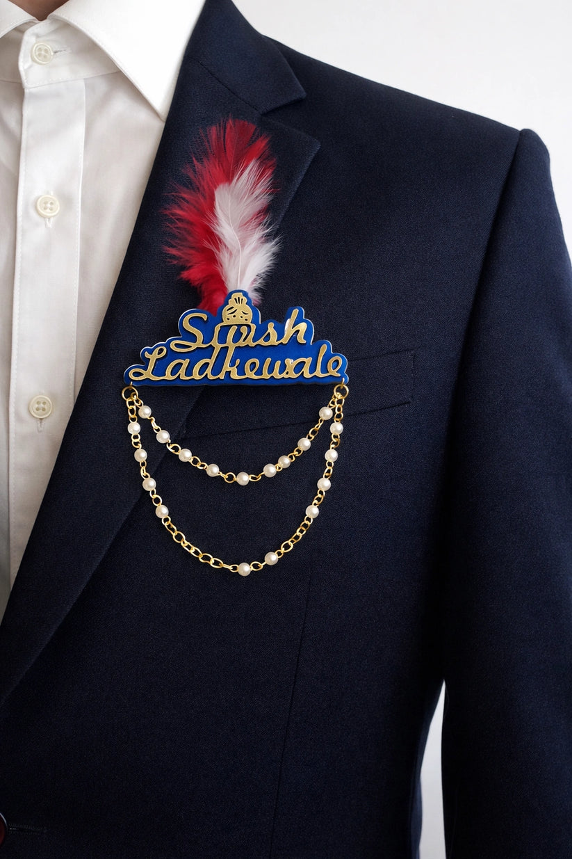 Wedding Sush Ladkewale brooch badge for groom side family members used in Indian wedding baraat functions