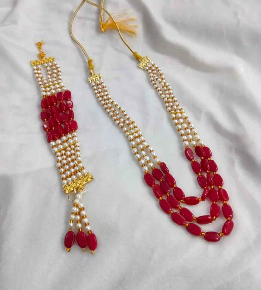 3 Layer Barat Swagat Mala with Bracelet – Premium Wedding Welcome Set