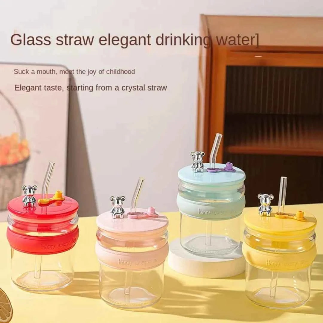 Kids Glass Juice Sipper Bottle for School, Picnic and Daily Use