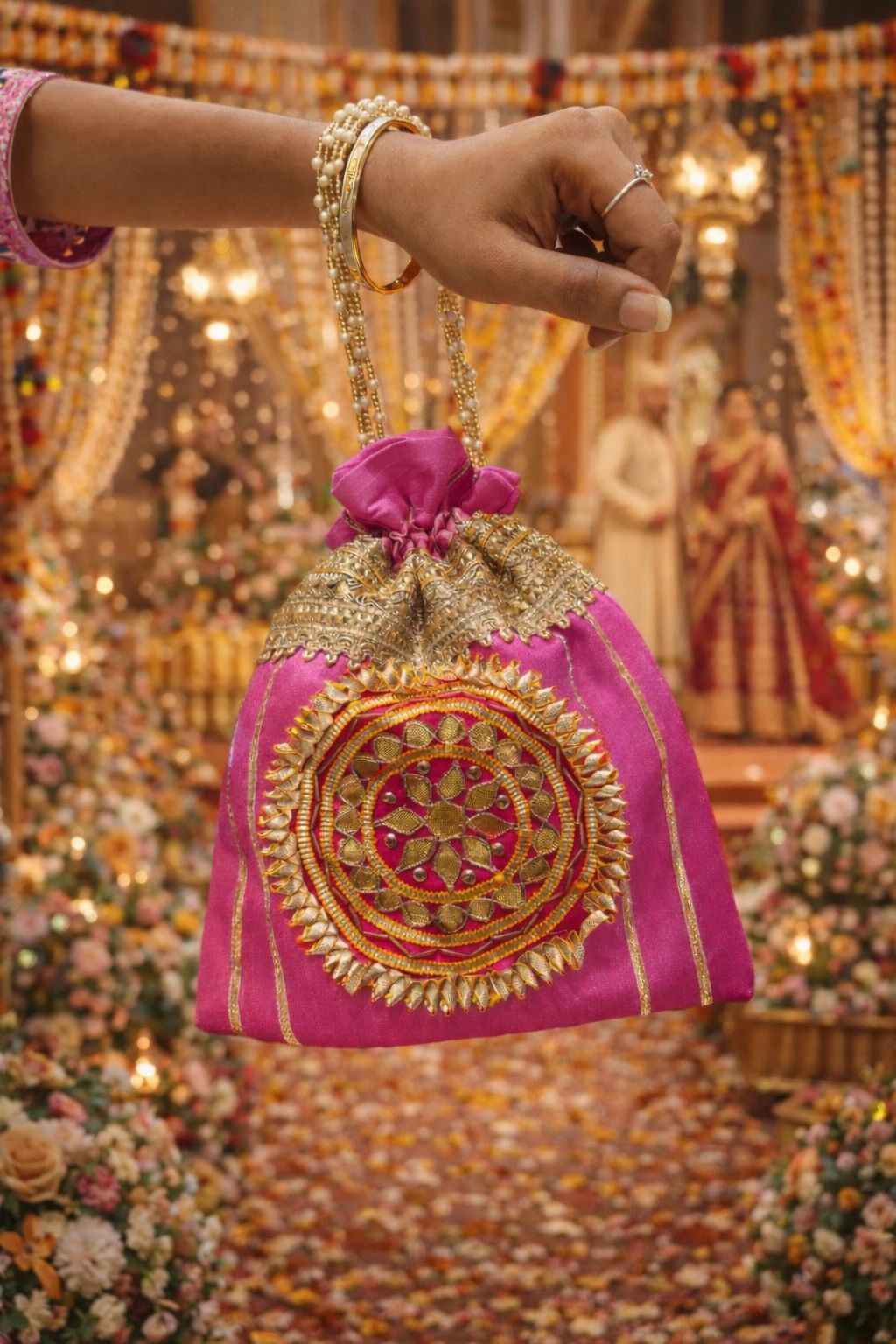 Traditional Gota Patti Potli Bag with Handle for Women Wedding Return Gifts
