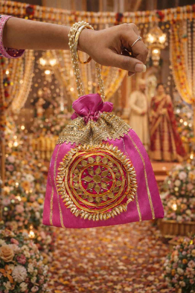 Traditional Gota Patti Potli Bag with Handle for Women Wedding Return Gifts