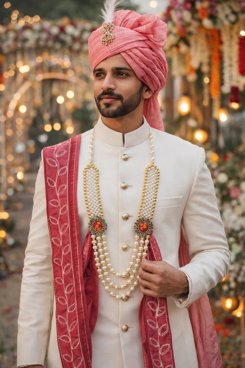 Three layer pearl garland for barat ceremony groom wear