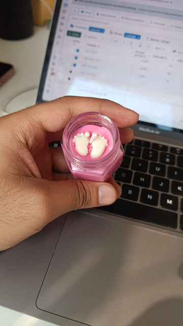 Pink baby feet design candle for newborn baby shower and keepsake gift