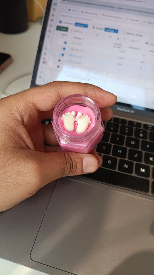Pink baby feet design candle for newborn baby shower and keepsake gift