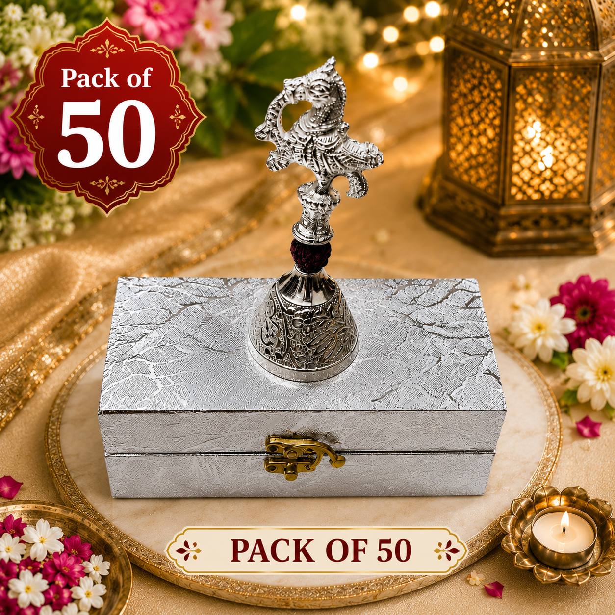 German Silver Peacock Pooja Bell