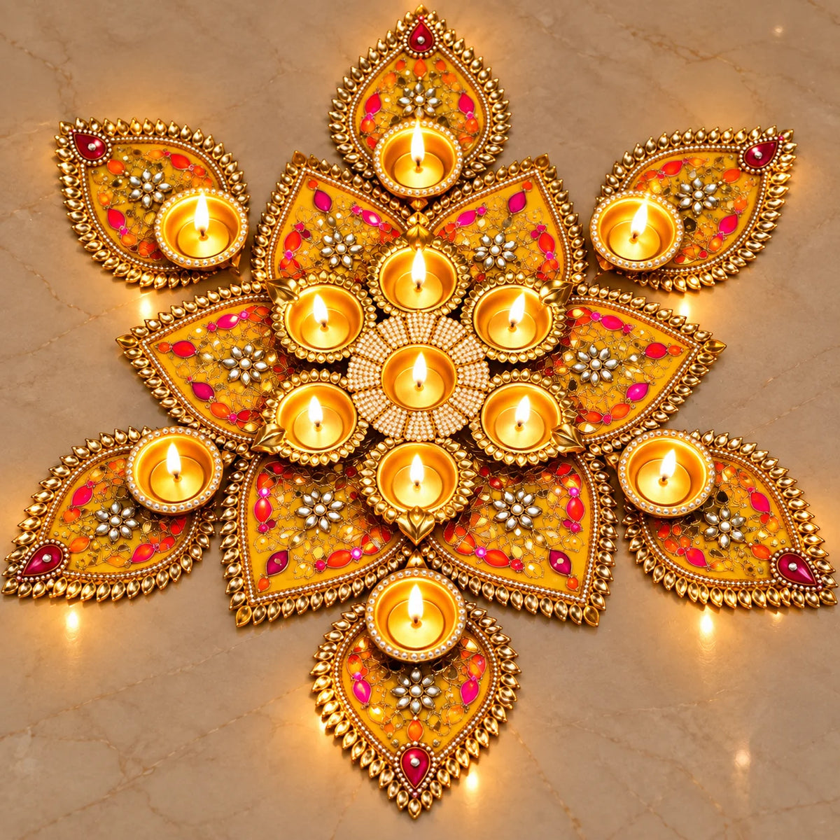 Designer Peacock Rangoli Set | Decorative Tealight Holder for Diwali, Pooja & Festive Home Decor ( 1 pieces )