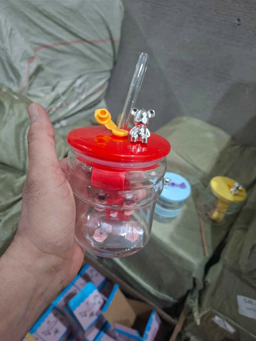 Kids Glass Juice Sipper Bottle for School, Picnic and Daily Use
