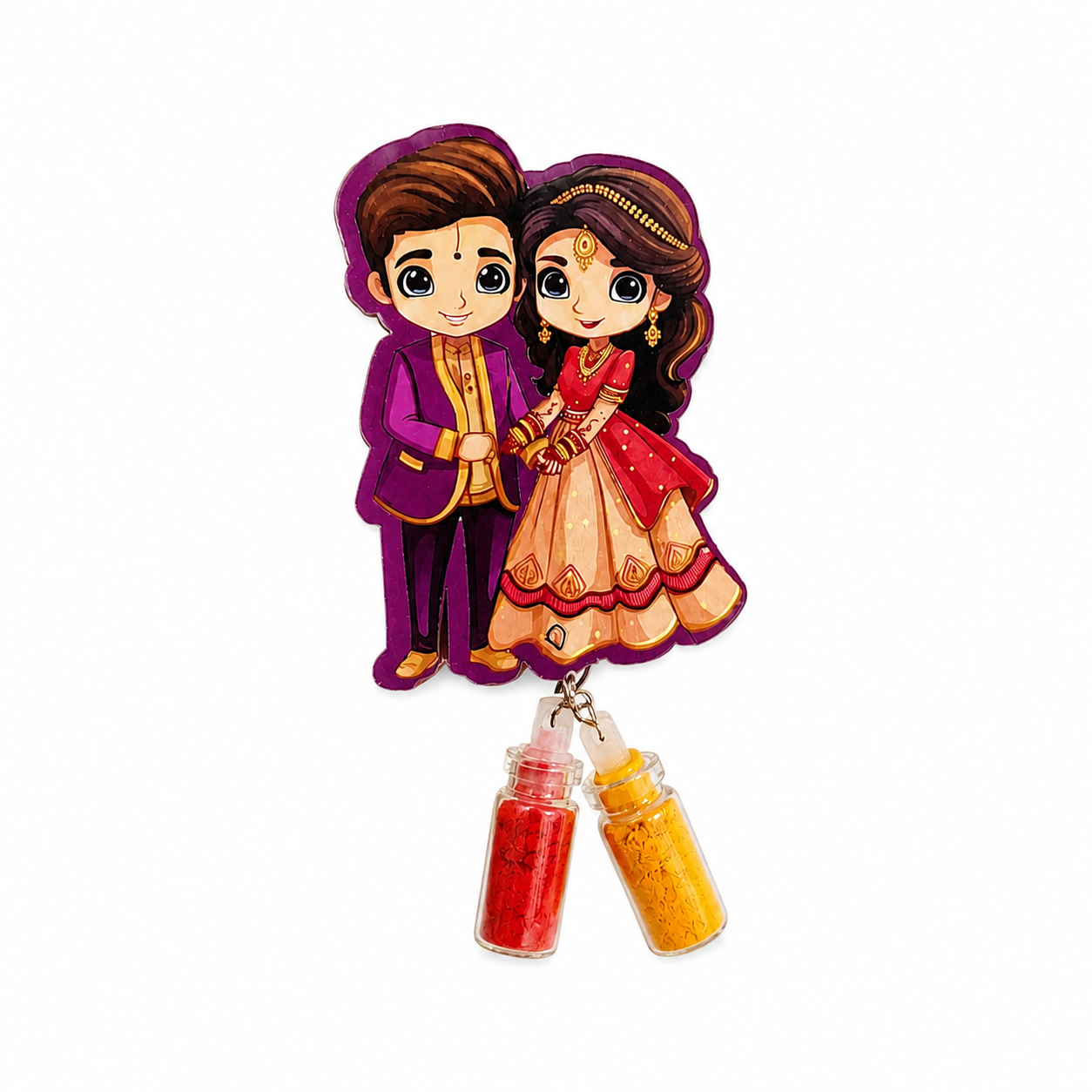 Cute Wedding Couple Haldi Kumkum Return Gift with Sindoor & Haldi Bottles