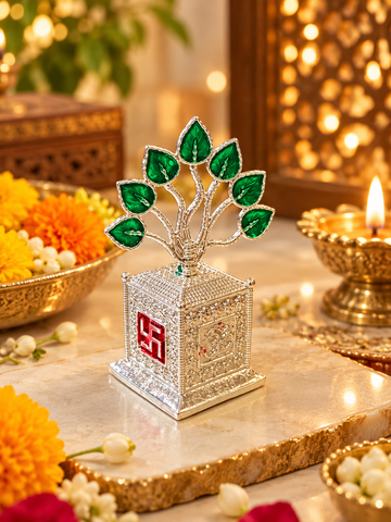German Silver Tulsi Tree Showpiece | Traditional Pooja Room & Home Decor